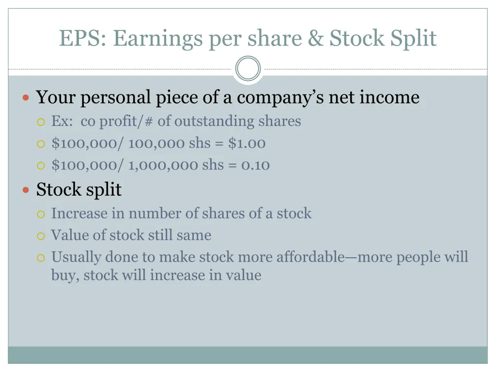 eps earnings per share stock split