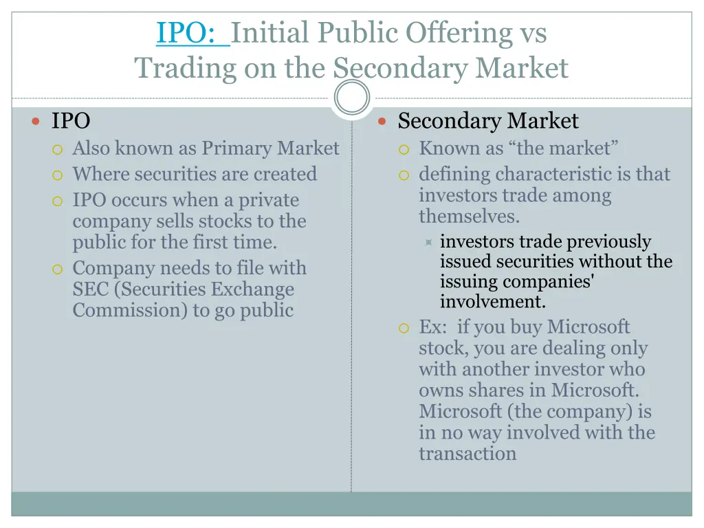 ipo initial public offering vs trading