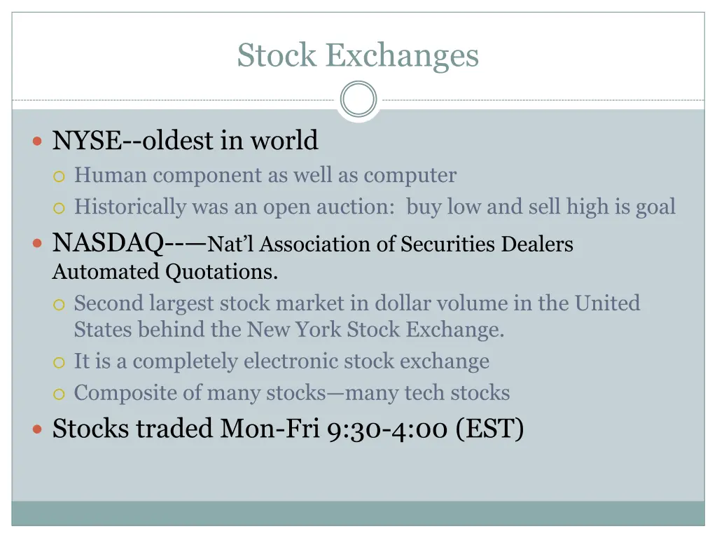 stock exchanges