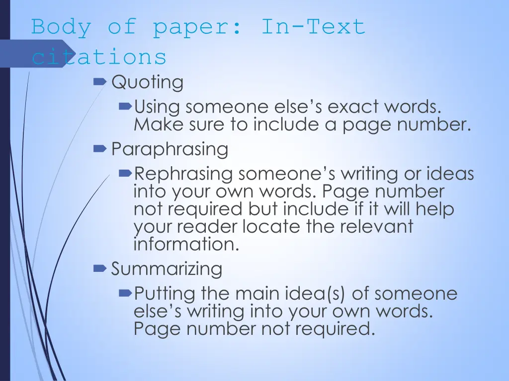 body of paper in text citations