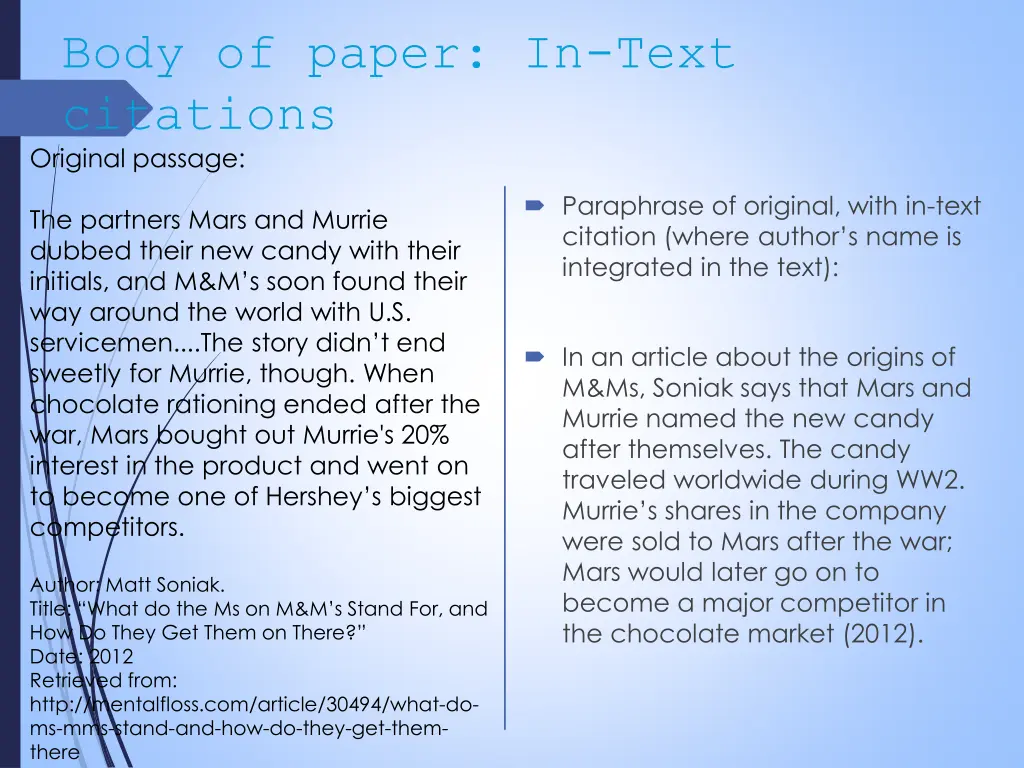 body of paper in text citations original passage