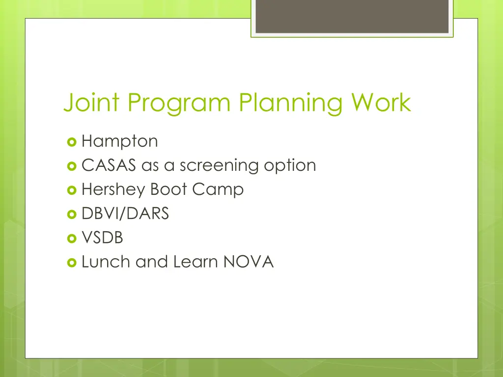 joint program planning work