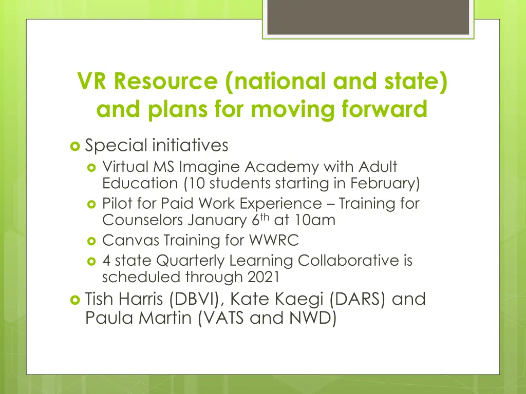 vr resource national and state and plans