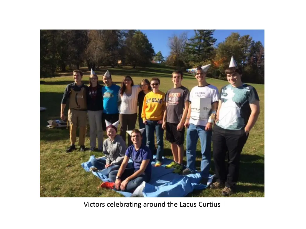 victors celebrating around the lacus curtius