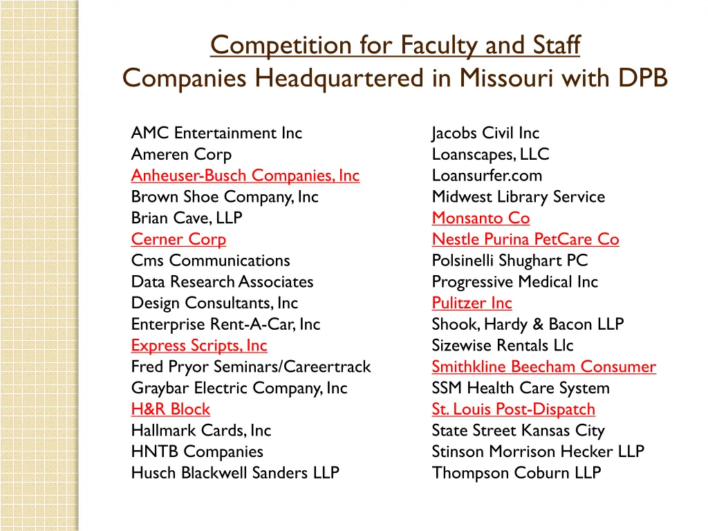 competition for faculty and staff companies