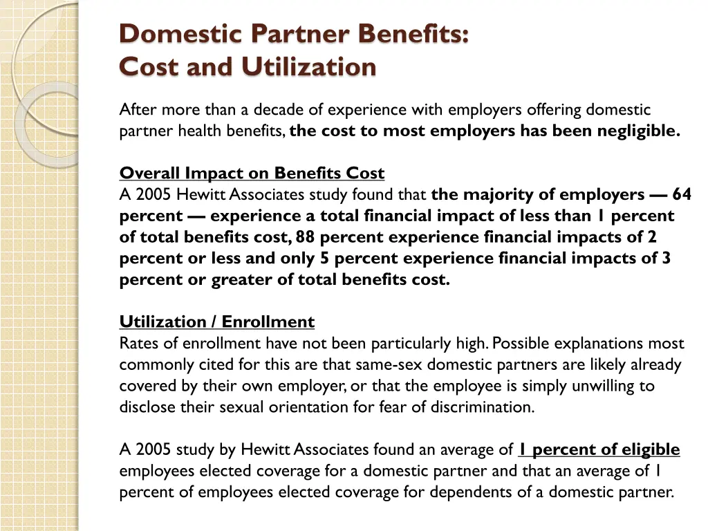 domestic partner benefits cost and utilization