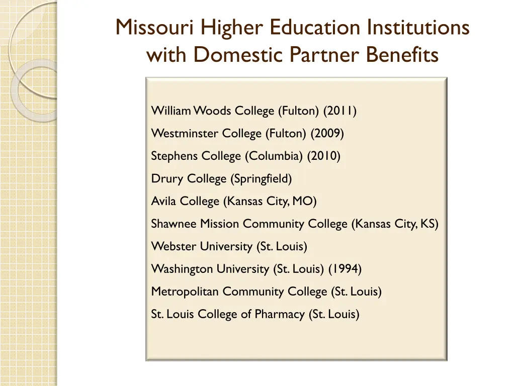 missouri higher education institutions with