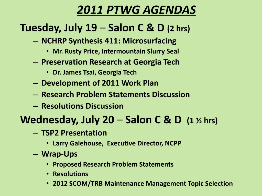 2011 ptwg agendas tuesday july 19 salon