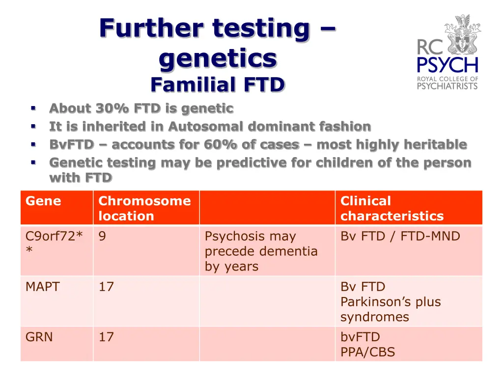 further testing genetics familial ftd about