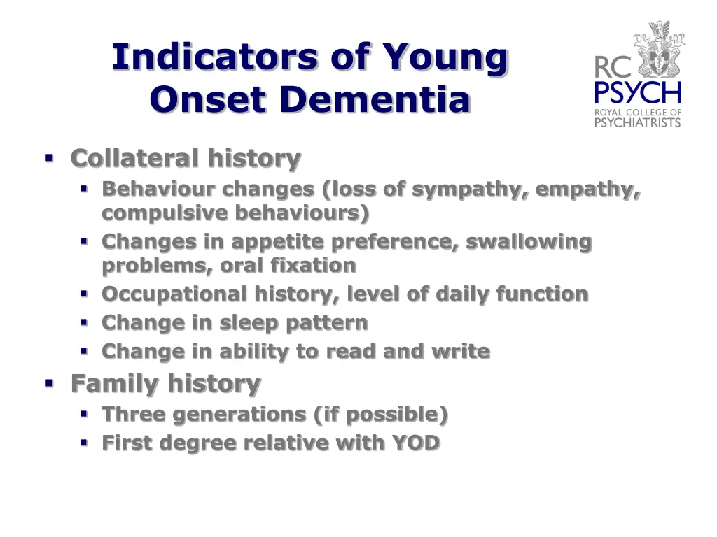 indicators of young onset dementia