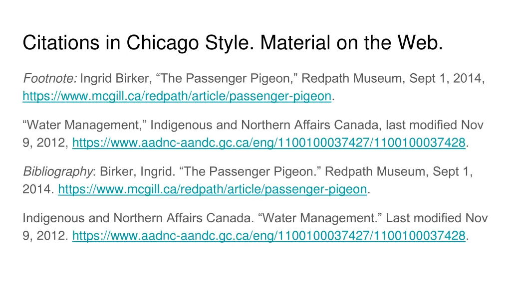 citations in chicago style material on the web