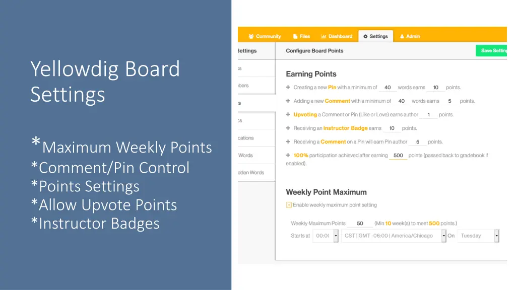 yellowdig board settings