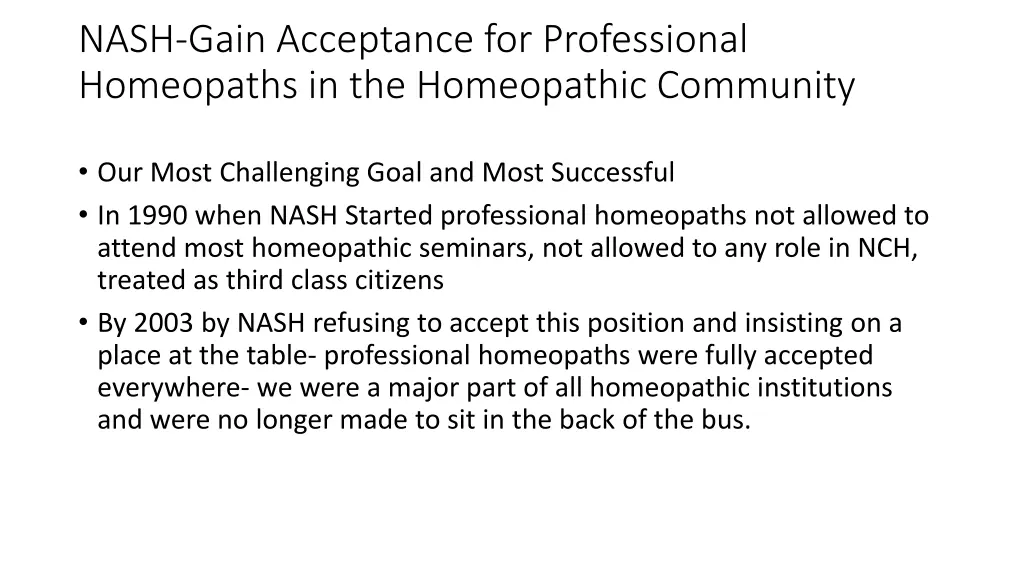 nash gain acceptance for professional homeopaths