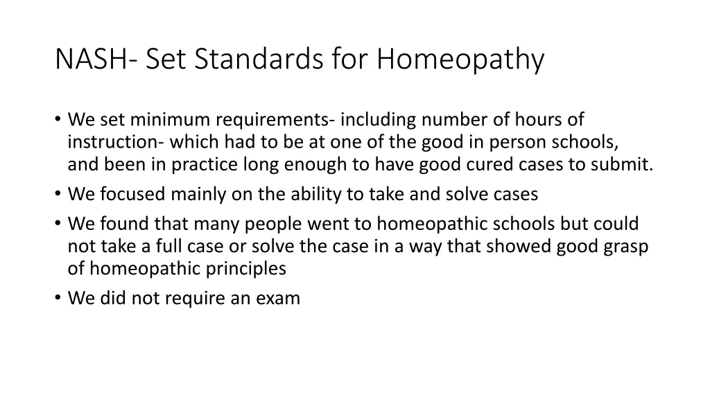 nash set standards for homeopathy