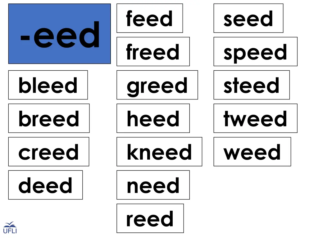 feed freed greed heed kneed need reed