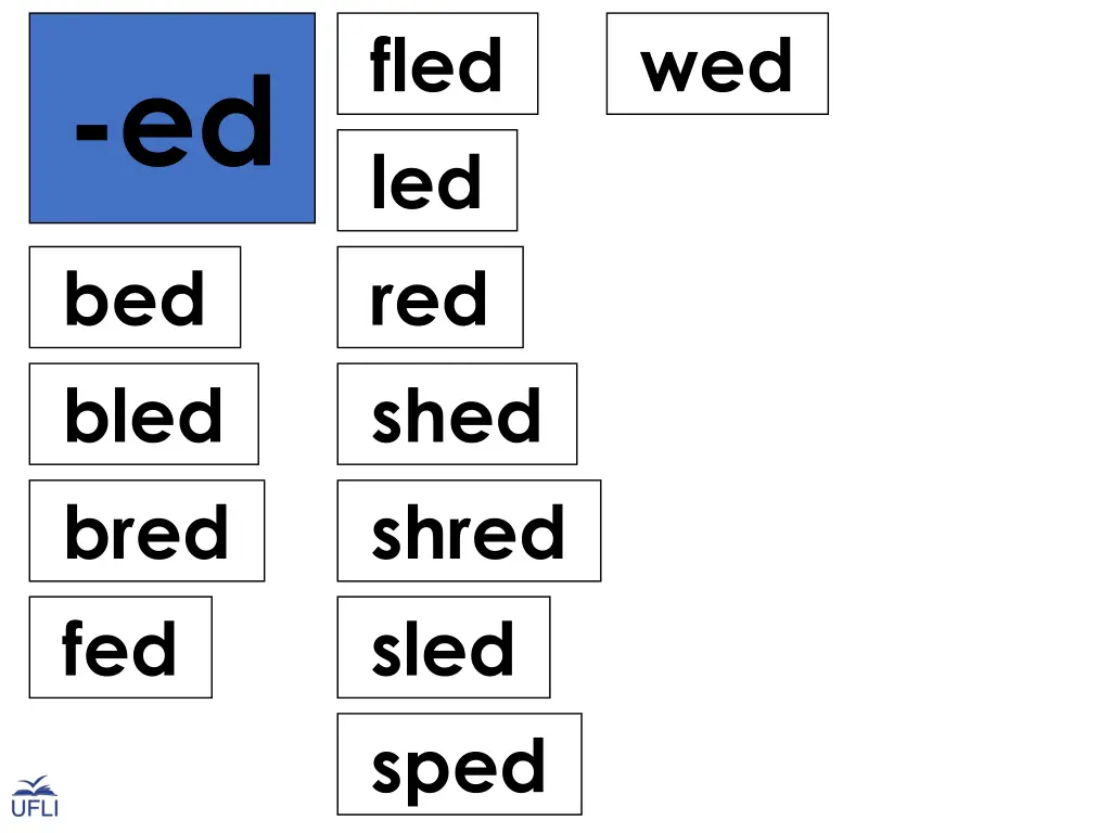 fled led red shed shred sled sped