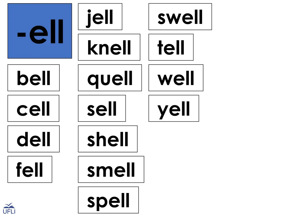 jell knell quell sell shell smell spell