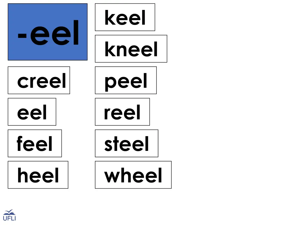 keel kneel peel reel steel wheel