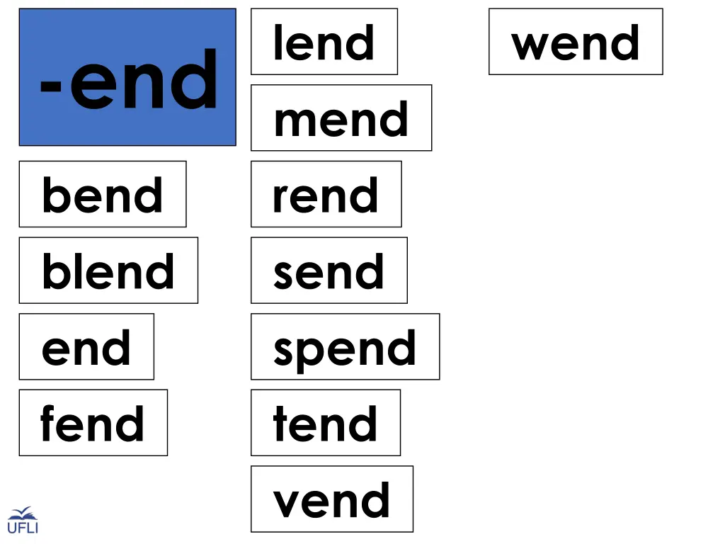 lend mend rend send spend tend vend