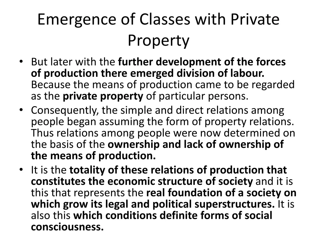 emergence of classes with private property