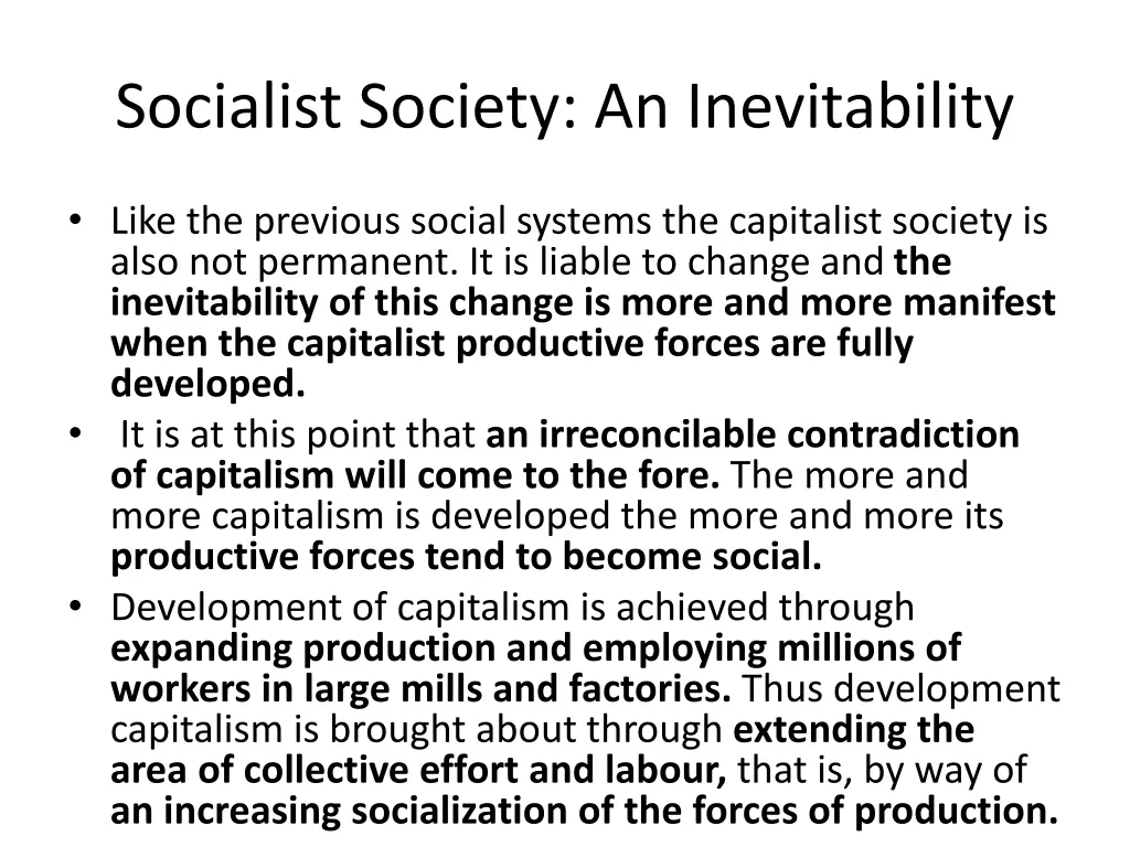 socialist society an inevitability