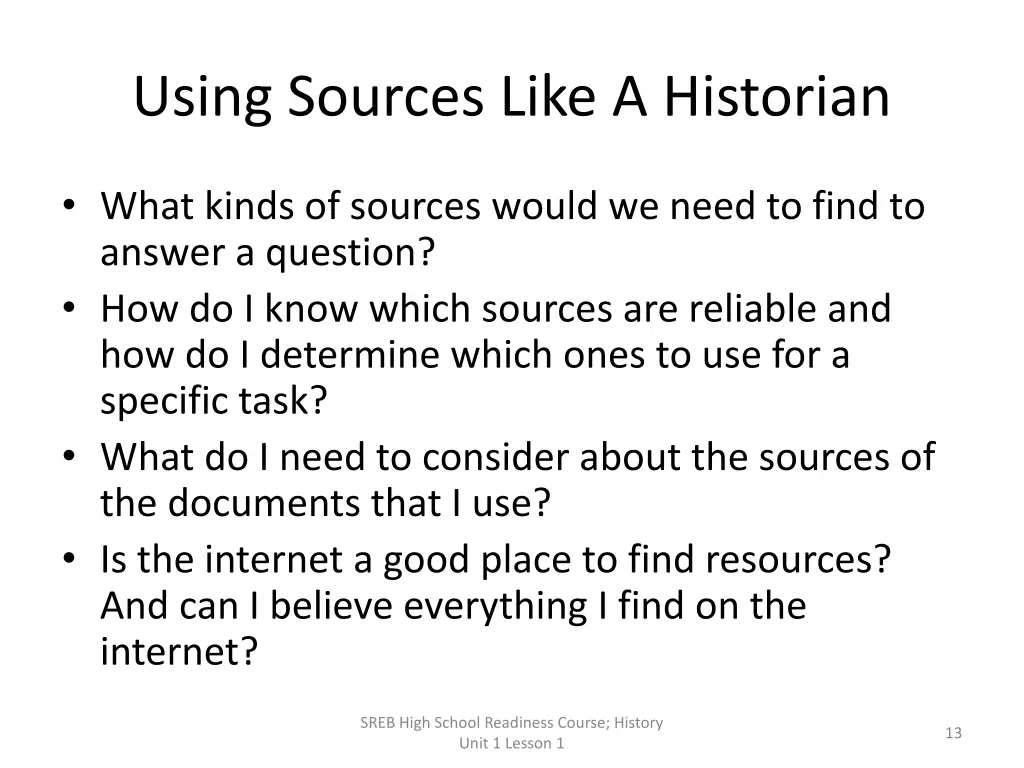 using sources like a historian