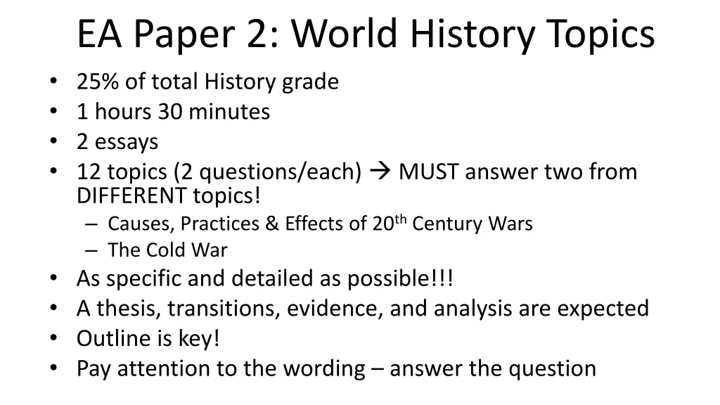 ea paper 2 world history topics 25 of total