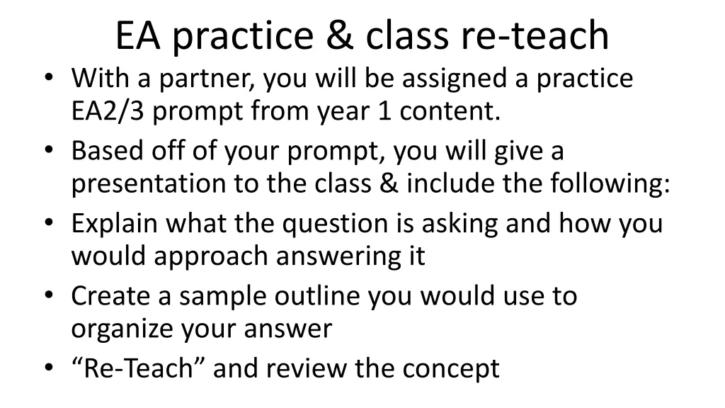 ea practice class re teach with a partner