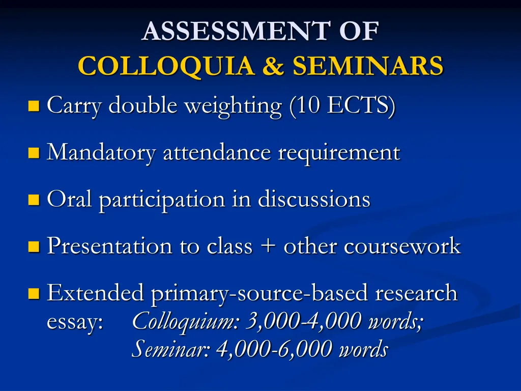 assessment of colloquia seminars carry double