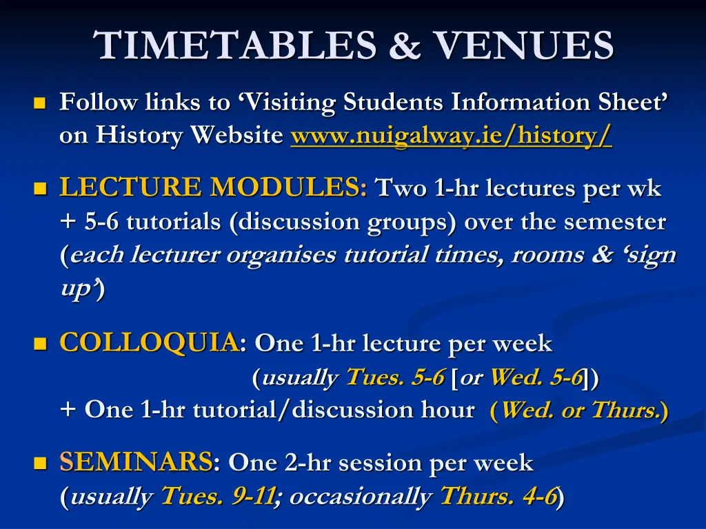 timetables venues