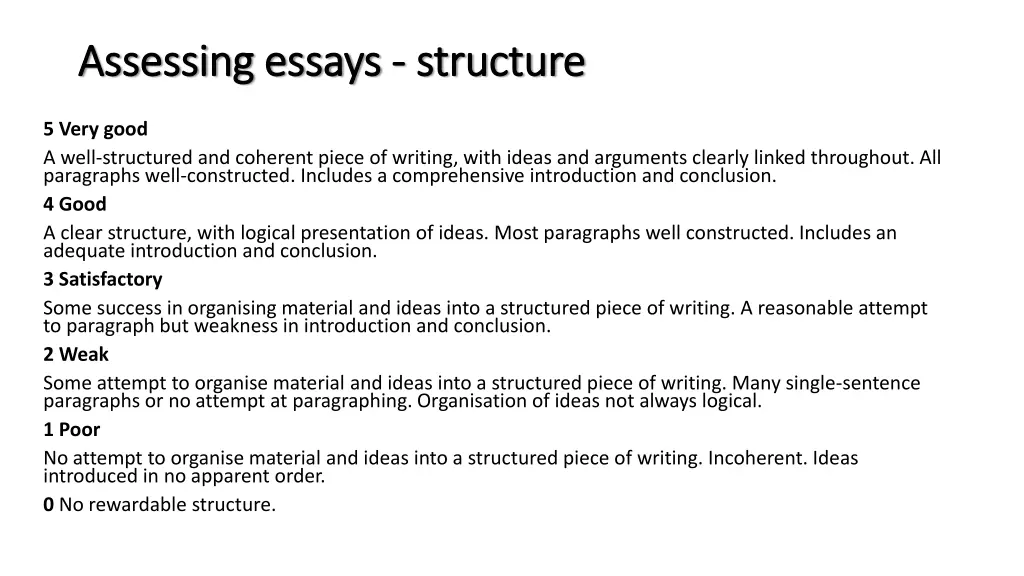 assessing essays assessing essays structure