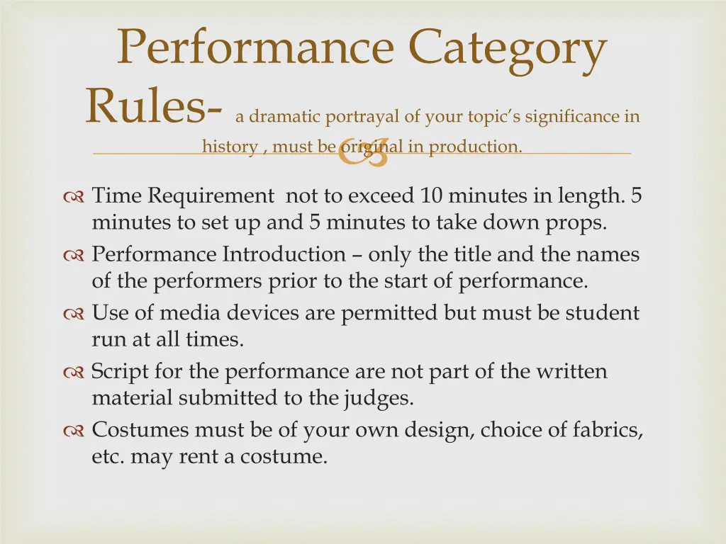 performance category rules a dramatic portrayal