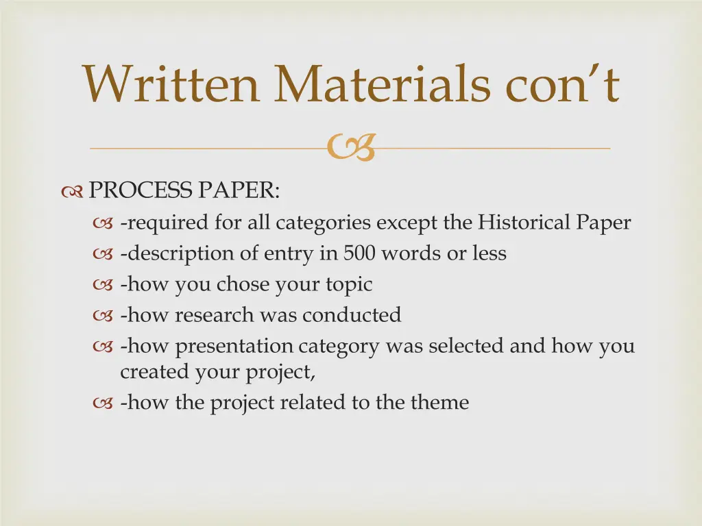 written materials con t