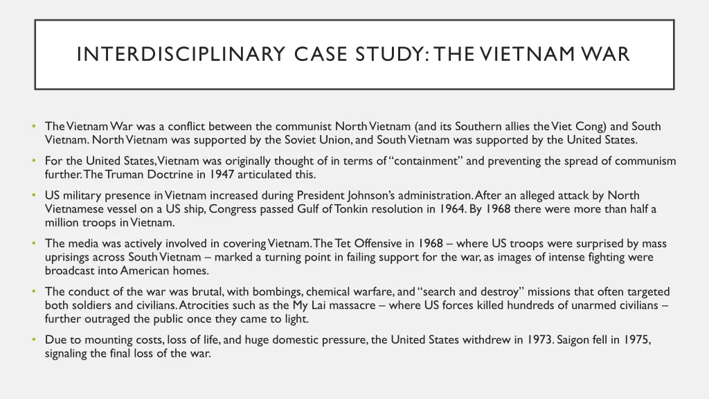 interdisciplinary case study the vietnam war