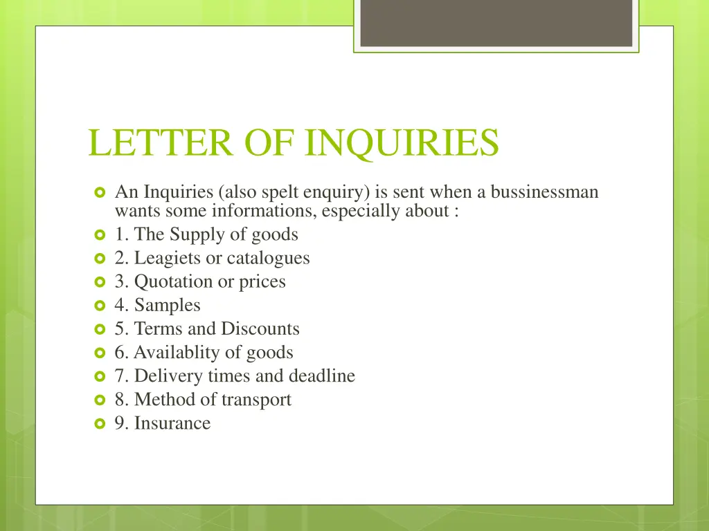 letter of inquiries