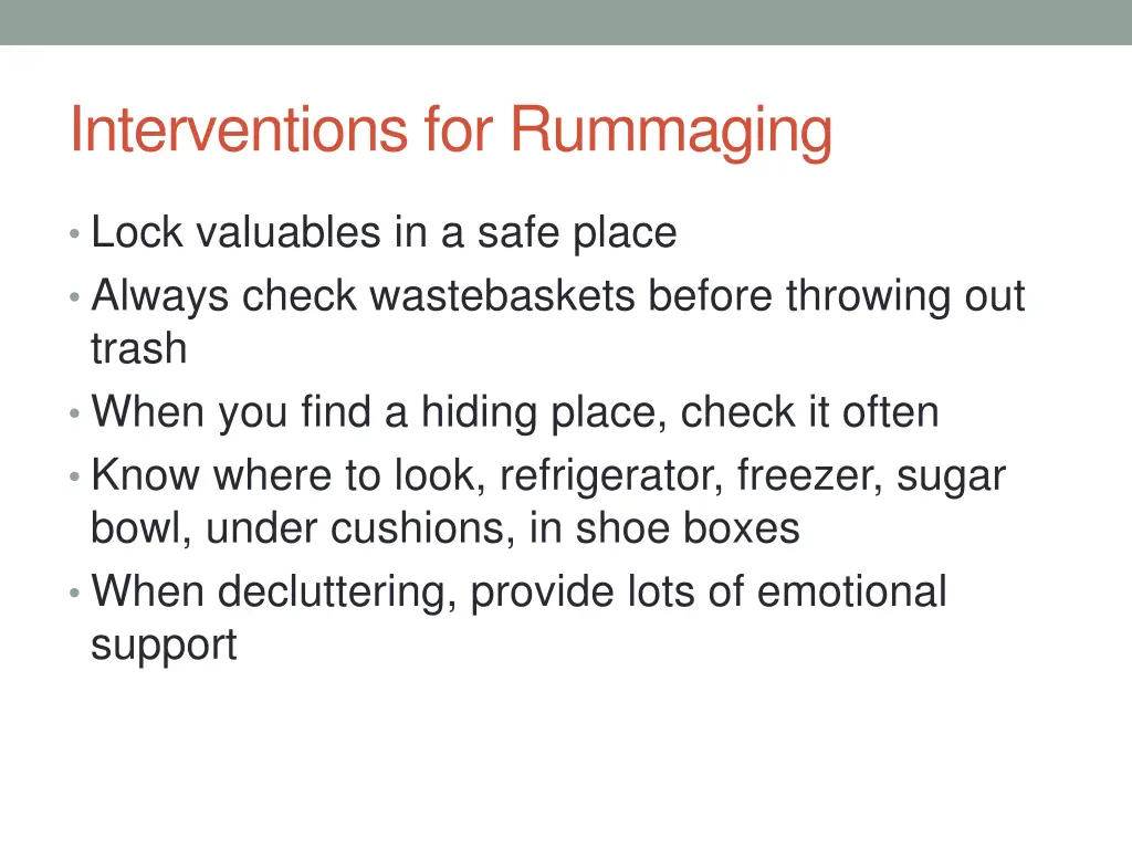 interventions for rummaging