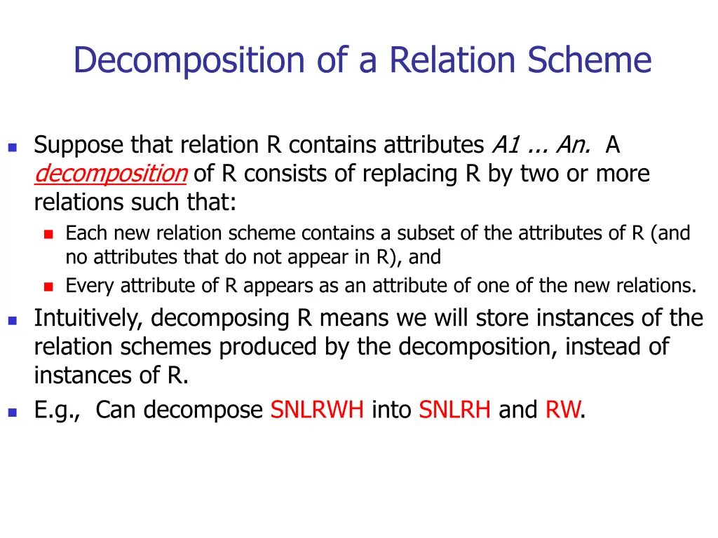 decomposition of a relation scheme