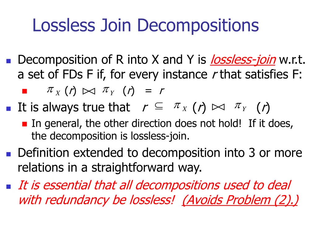 lossless join decompositions