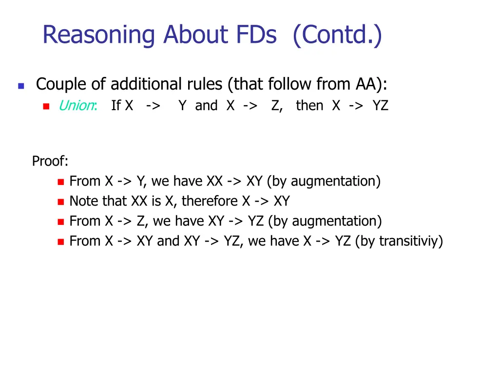 reasoning about fds contd