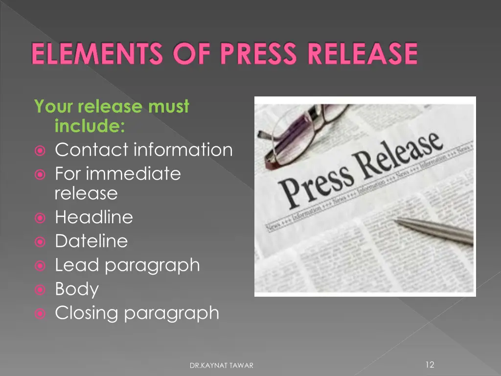 elements of press release