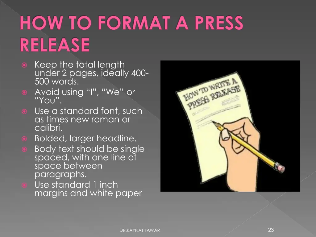 how to format a press release keep the total