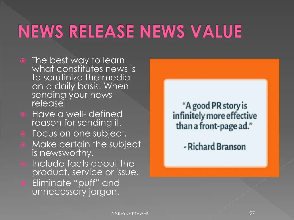 news release news value