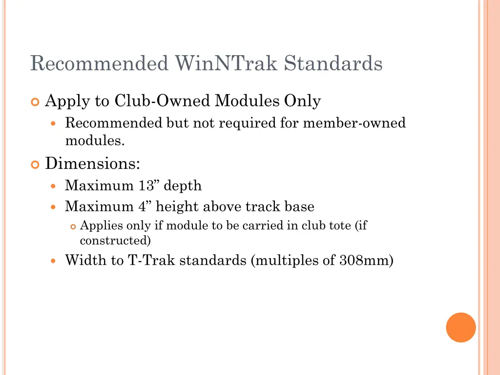 recommended winntrak standards