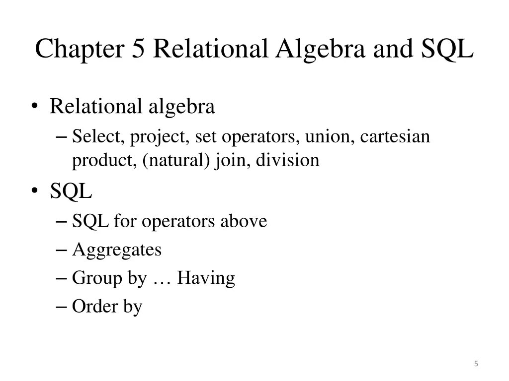 chapter 5 relational algebra and sql