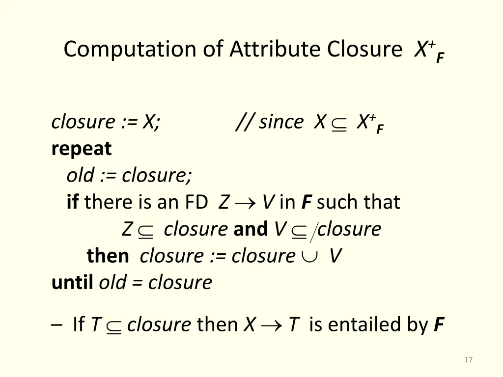 computation of attribute closure x f