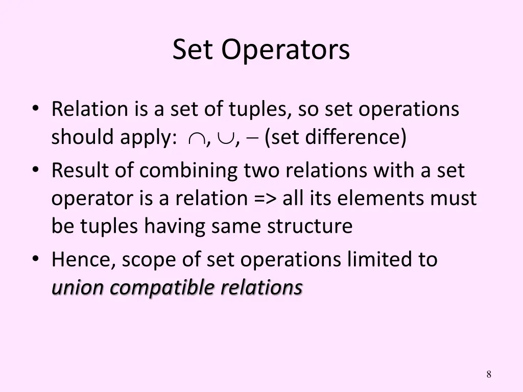 set operators