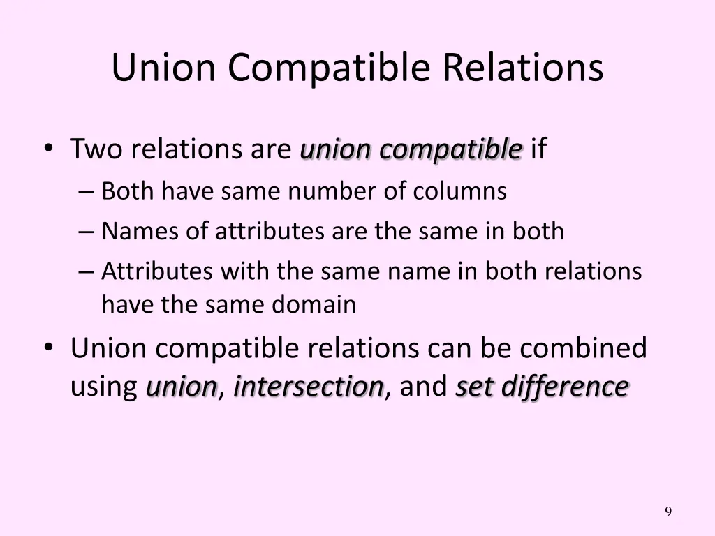 union compatible relations