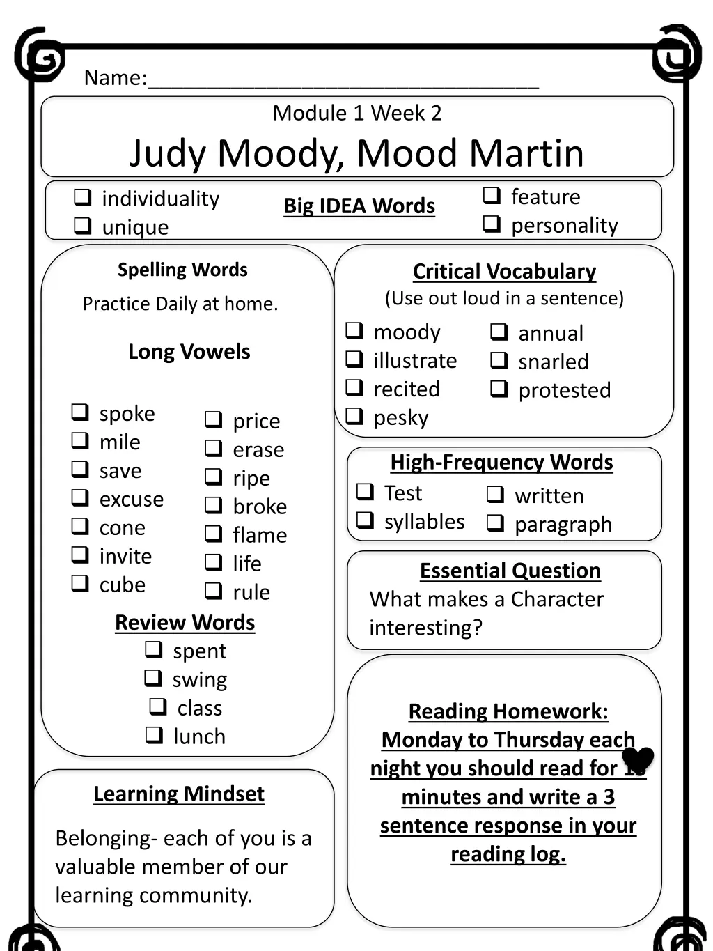 name module 1 week 2 judy moody mood martin