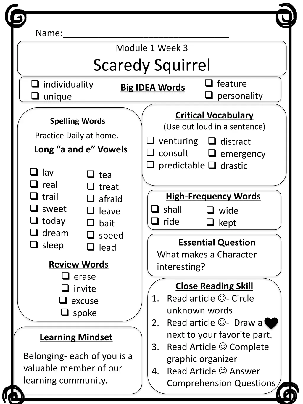 name module 1 week 3 scaredy squirrel big idea