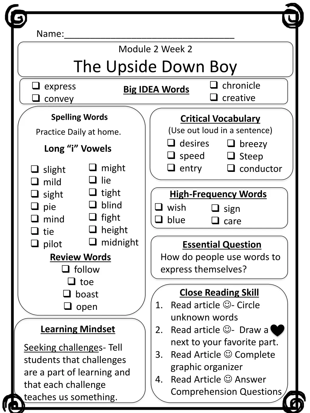 name module 2 week 2 the upside down boy big idea